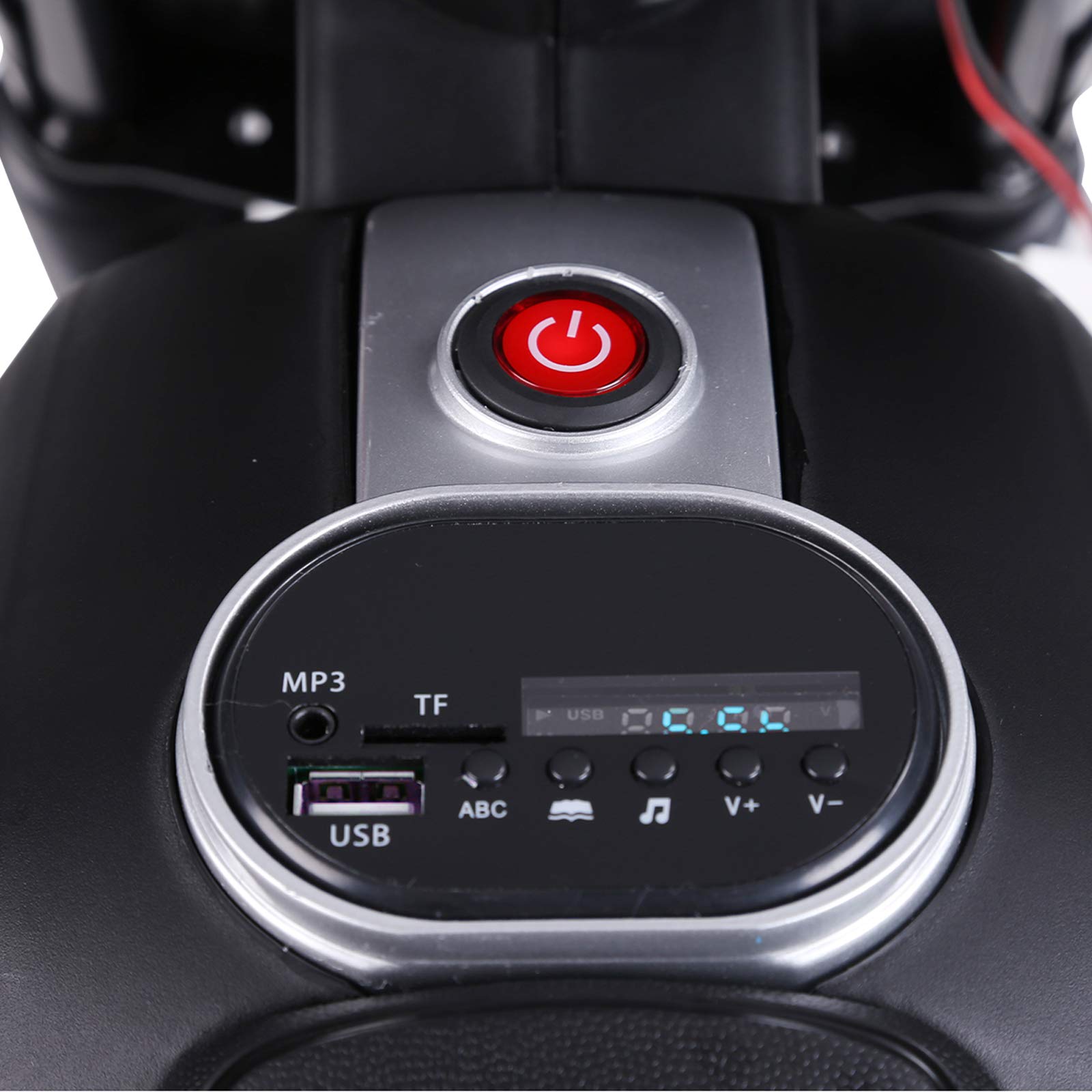 HOMCOM Kindermotorrad Kinder-Elektromotorrad Elektro-Motorrad für Kinder 3-6 Jahren Licht Musik MP3 Elektrofahrzeug mit Stützrädern maximal 3 km/h Metall + Kunststoff Blau 105 x 52,3 x 62,3 cm