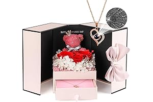 Unique Preserved Roses Last Forever Flowers with I Love You in 100 Languages Necklace