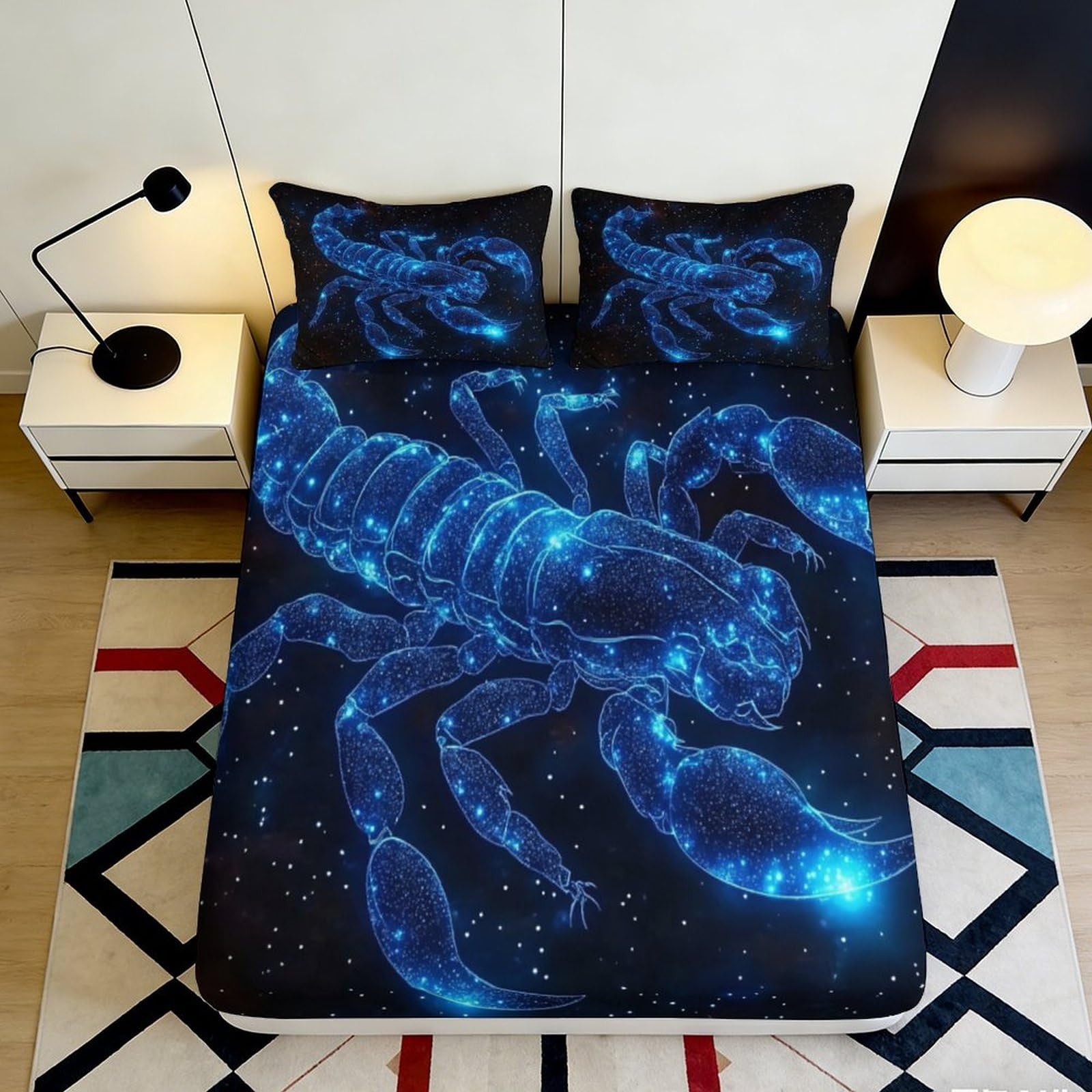 3D Printed Scorpion Fitted Sheet Microfiber Soft Breathable Constellation Bed Cover for Bedroom Dormitory Guest Room Mattress Protection Decor 140x200x25cm