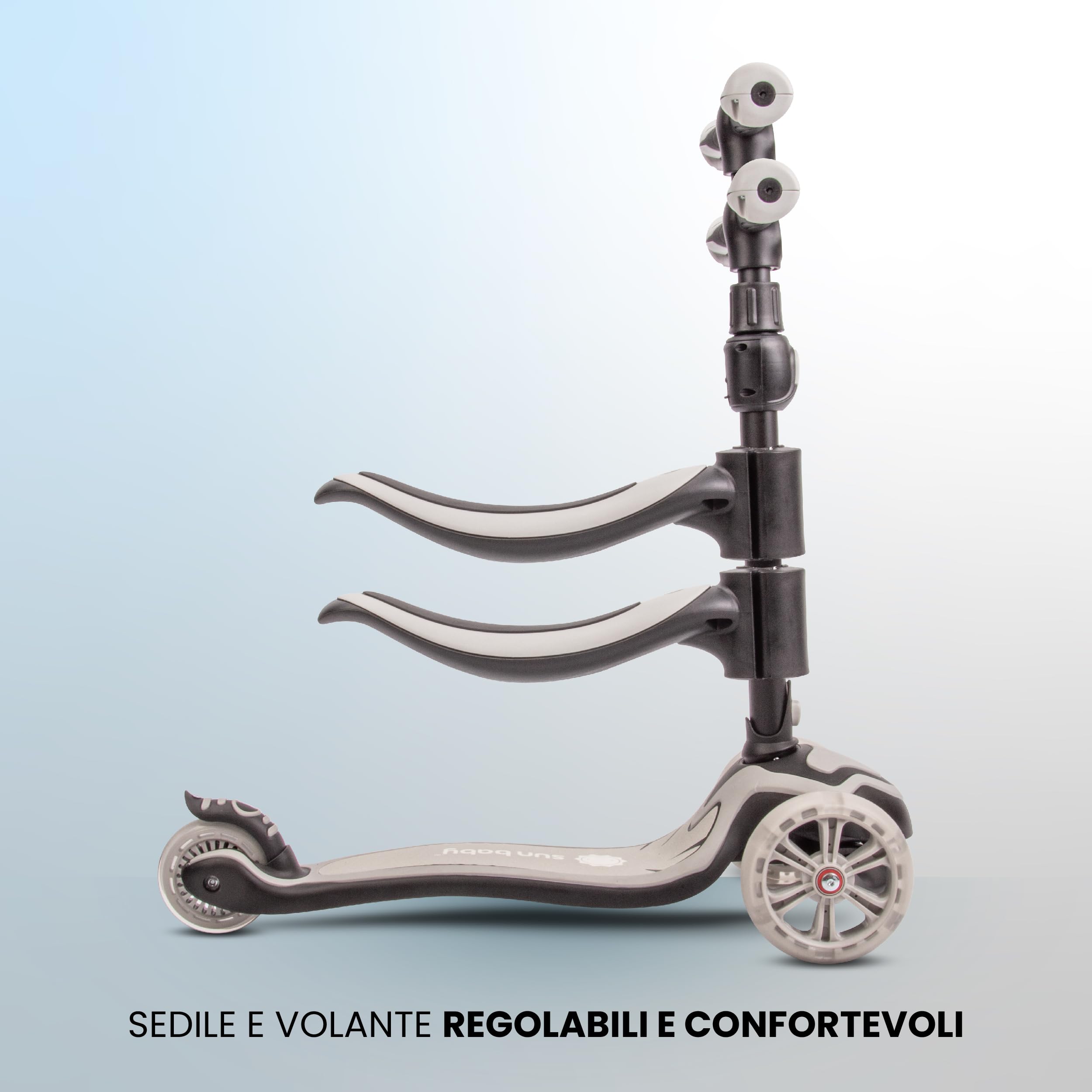 Sun Baby Monopattino per bambini 3 anni, Triciclo Scooter 3 Ruote Luminose a LED, regolabile in altezza, Children's Scooter