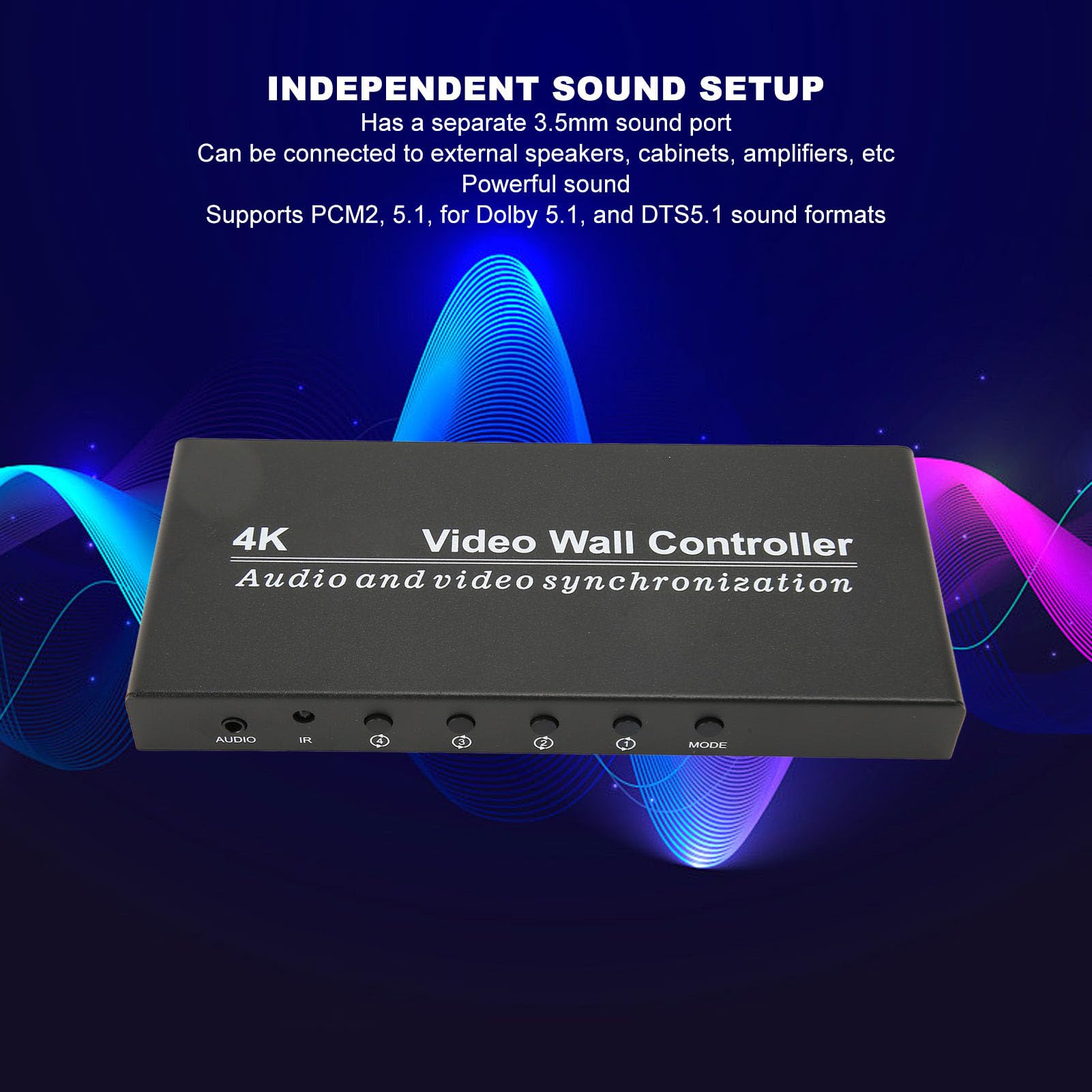 Processore TV Wall Link, Interfaccia Multimediale HD 1 in 4 Uscite Controllo Pulsanti Processore Video Wall 100-240 V 9 modalità per Laptop per Proiettore (Spina europea)