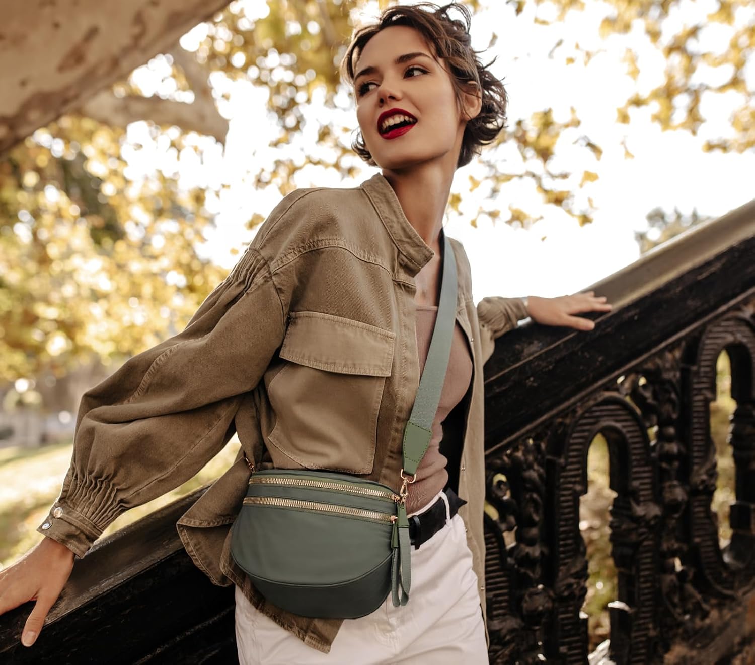 Pure Colour Crossbody Bum Bags for Women Spacious Checkered Cross body Bag Nylon Trendy Fanny Pack for Travel - Image 2