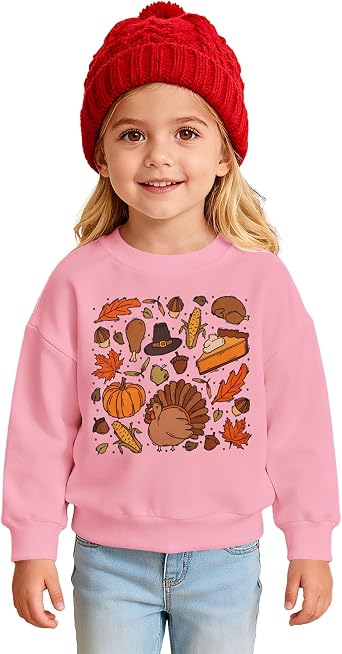 Ritatte Toddler Thanksgiving Sweatshirt Baby Girl Boy Cute Turkey Pumpkin Doodles Pullover Long Sleeve Shirt Tops Fall Outfit