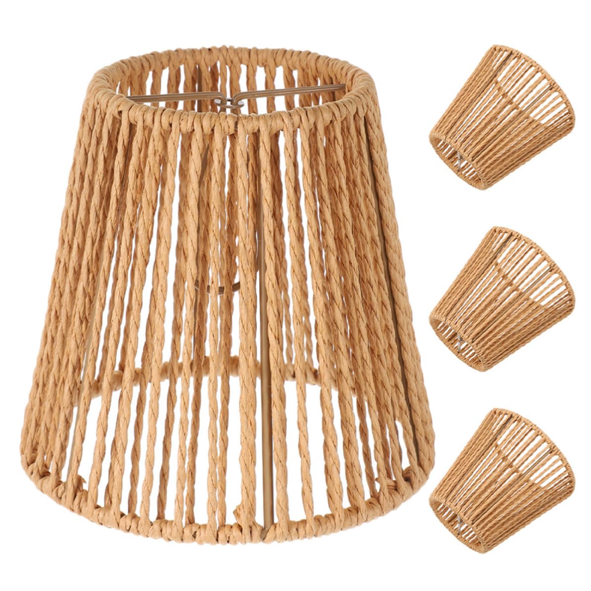 Paralume in Corda di Carta Intrecciata 4 Pezzi Stile Boho Rustico Handmade per Lampada da Tavolo e Camera da Letto Illuminazione Soffusa Decorativa