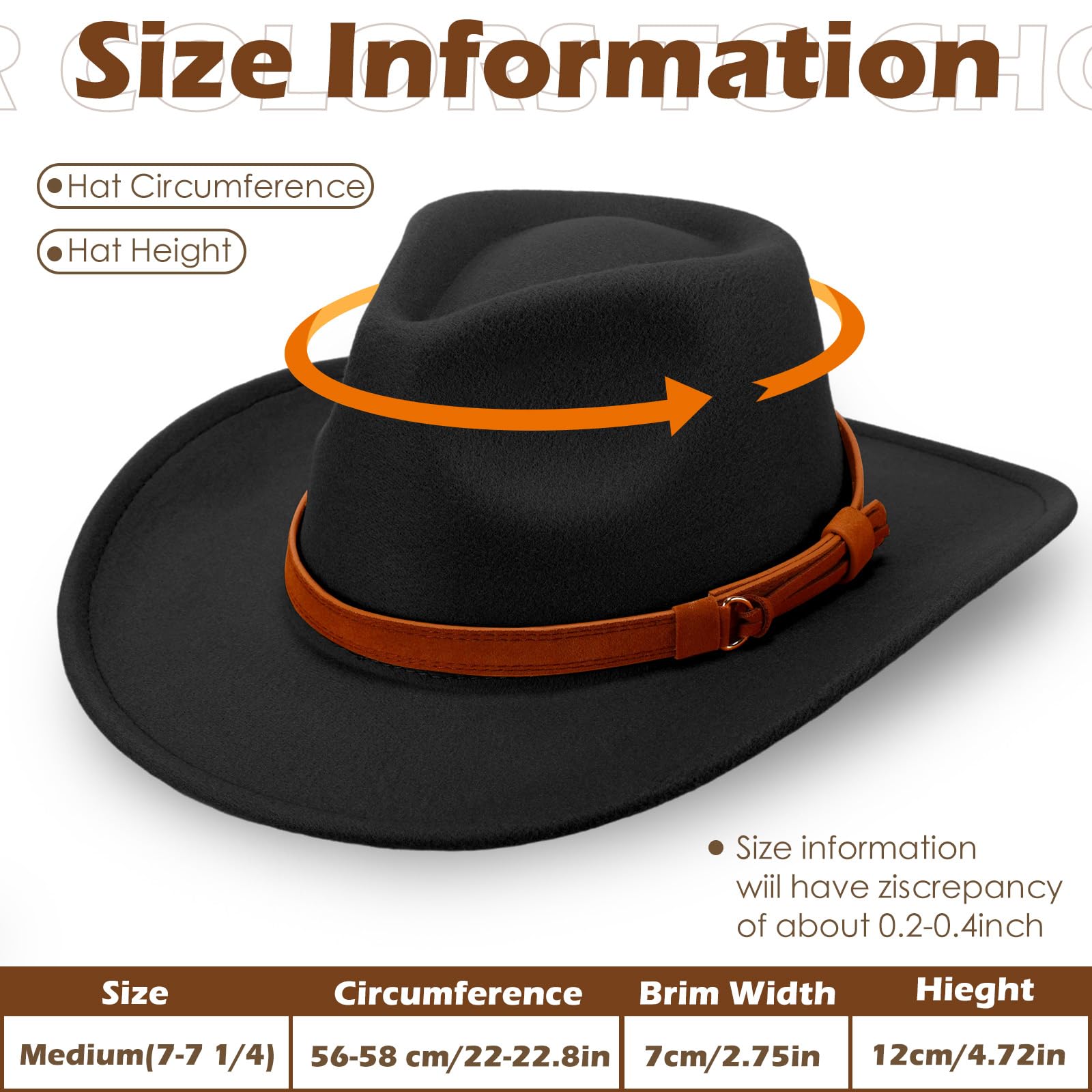 Breathffy 4 Pcs Cowboy Hat Felt Wide Brim Cowgirl Hats with Belt Classic Outdoor Western style for Women Men Adults (Black,Coffee,Camel,Beige)