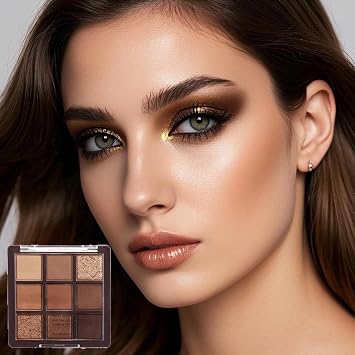 Matte & Shimmer Eyeshadow Palette - 9 Earth Tone Colors for Soft, Smooth Makeup. High Pigmented Nude Shades - Natural, Waterproof, Long Lasting