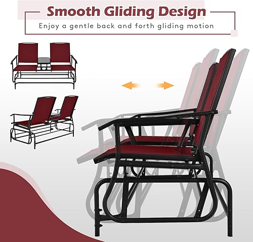 Miniatura 6 de Tangkula Silla mecedora para 2 personas, sofá biplaza mecedora para patio con mesa central de vidrio templado, banco de columpio para exteriores con