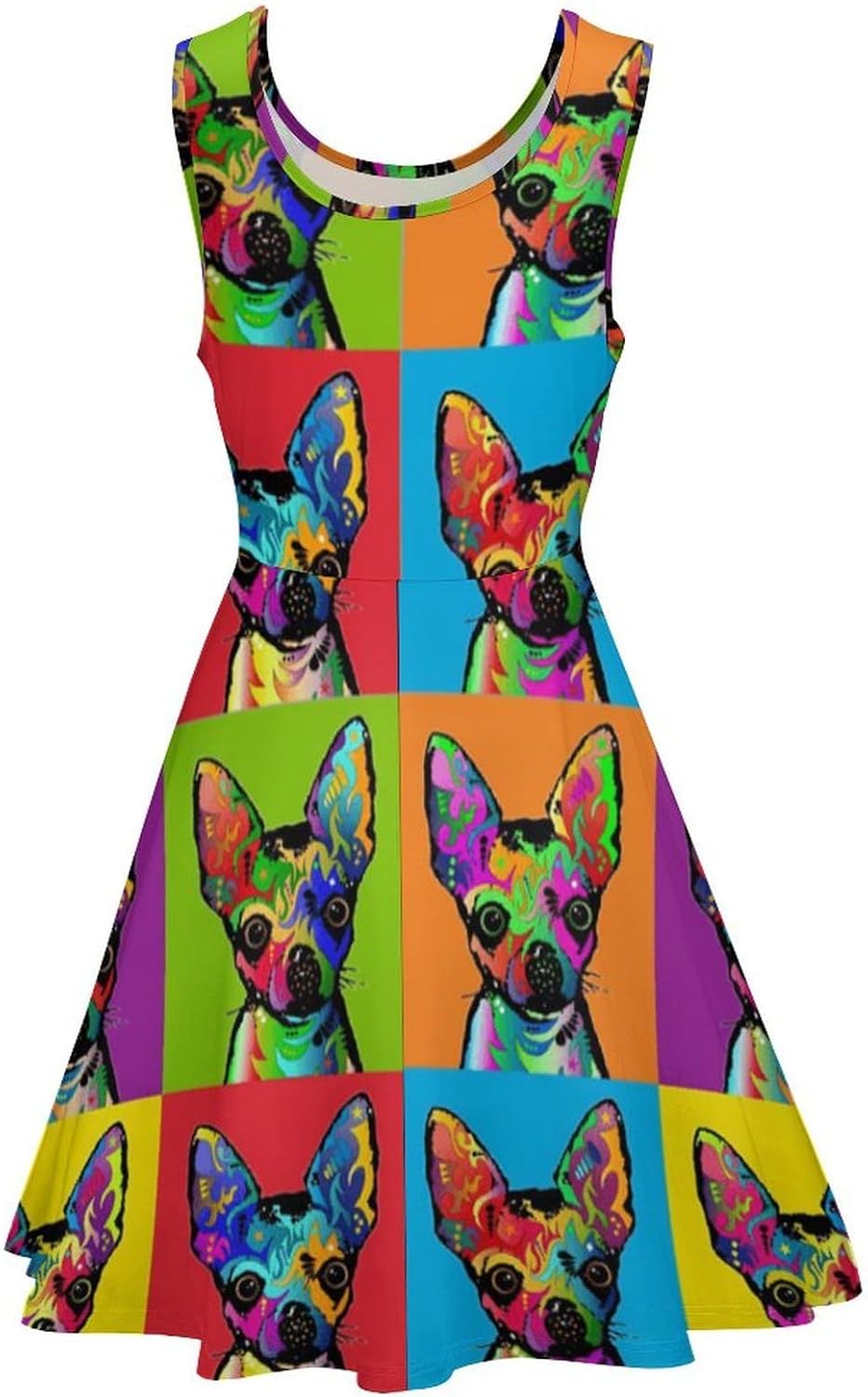 Chihuahua Pop Art Summer Dresses for Women Sleeveless Beach Sundress Swing Mini Tank Dress 5X-Large