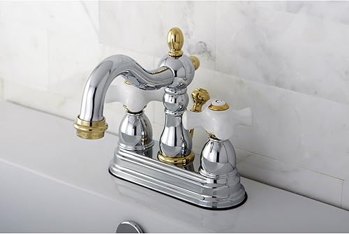 Miniatura 49 de Kingston Brass KB1601PX Heritage - Grifo de lavabo central de 4 pulgadas con mango cruzado de porcelana, cromo pulido Cromo pulido,Latón