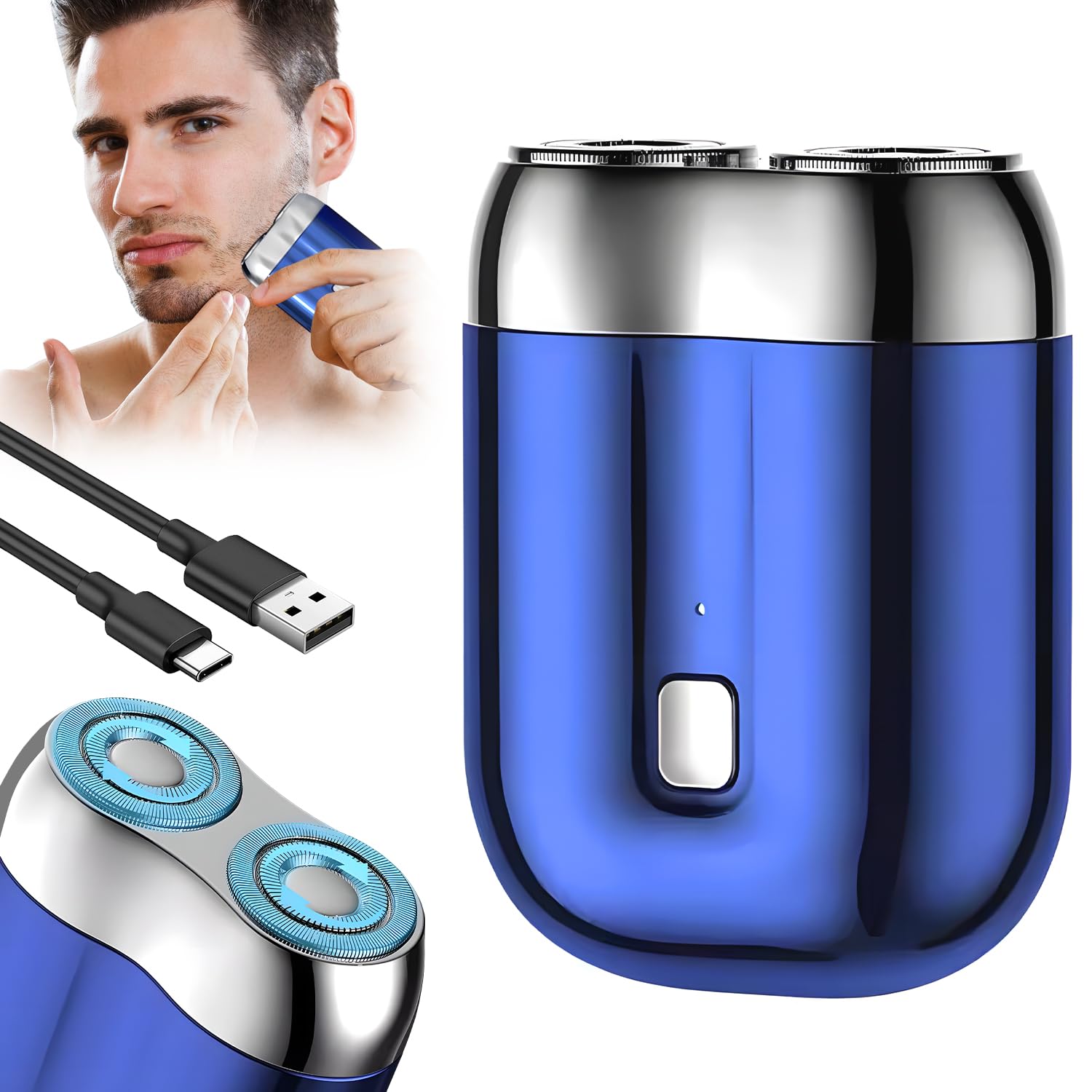 Mini Afeitadora Eléctrica, Maquinilla de Afeitar Eléctrica Portátil para Hombre, Recargable por USB Máquinas de Afeitar Inalámbricas Impermeables, Recortadora de Barba de Bolsillo con Un Botón