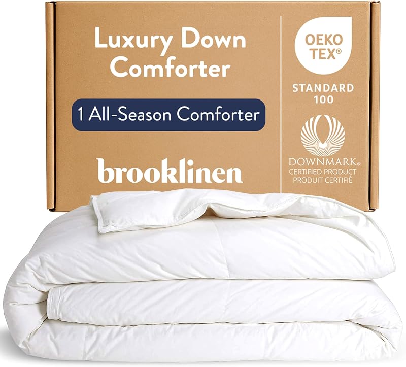Down Comforter Hotel-Quality Warmth, Breathable - Full/Queen | All-season warmth from natural down in a 100% cotton shell; baffle-box build stays fluffy & even; hotel-quality comfort.