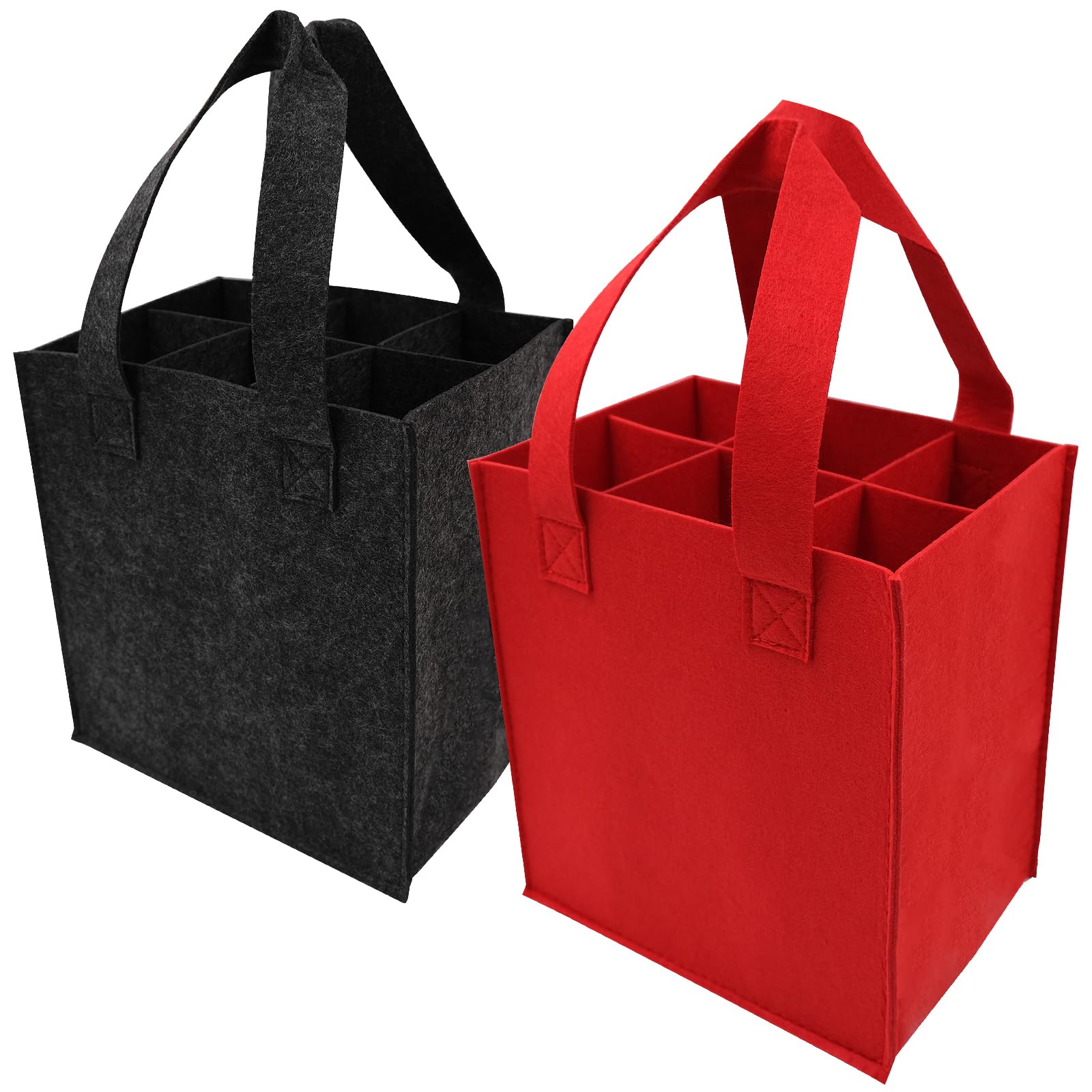 Fahibin 2Pcs Wine Bottle Carrier Bag, Portable 6 Bottle Wine Carrier,6 Compartments, Reusable, Foldable, 2 Handles, Grey and Red 24 * 24 * 16cm