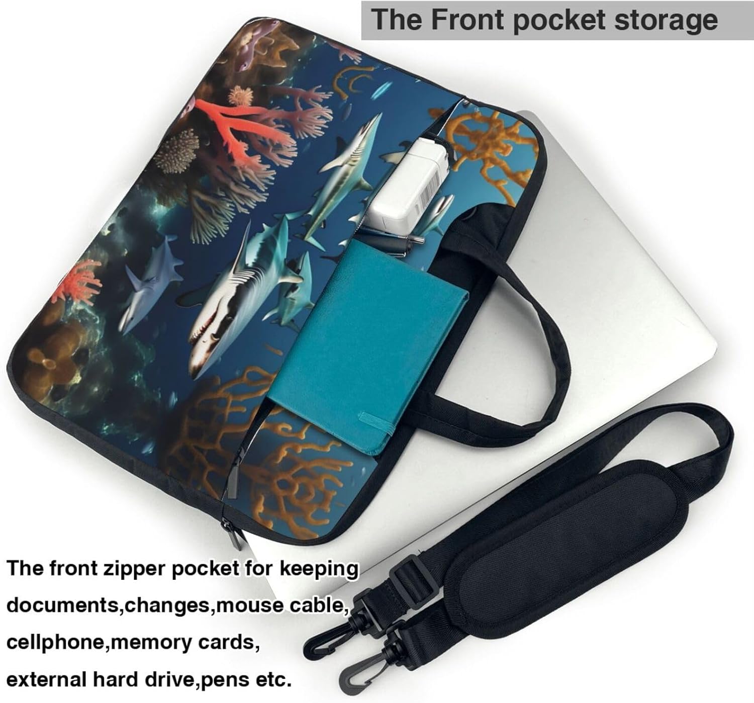 15.6 inch Sharks under the sea Prints Laptop Bag - with Soft Interior, Multiple Pockets - Ideal for Men, Travel and Business
