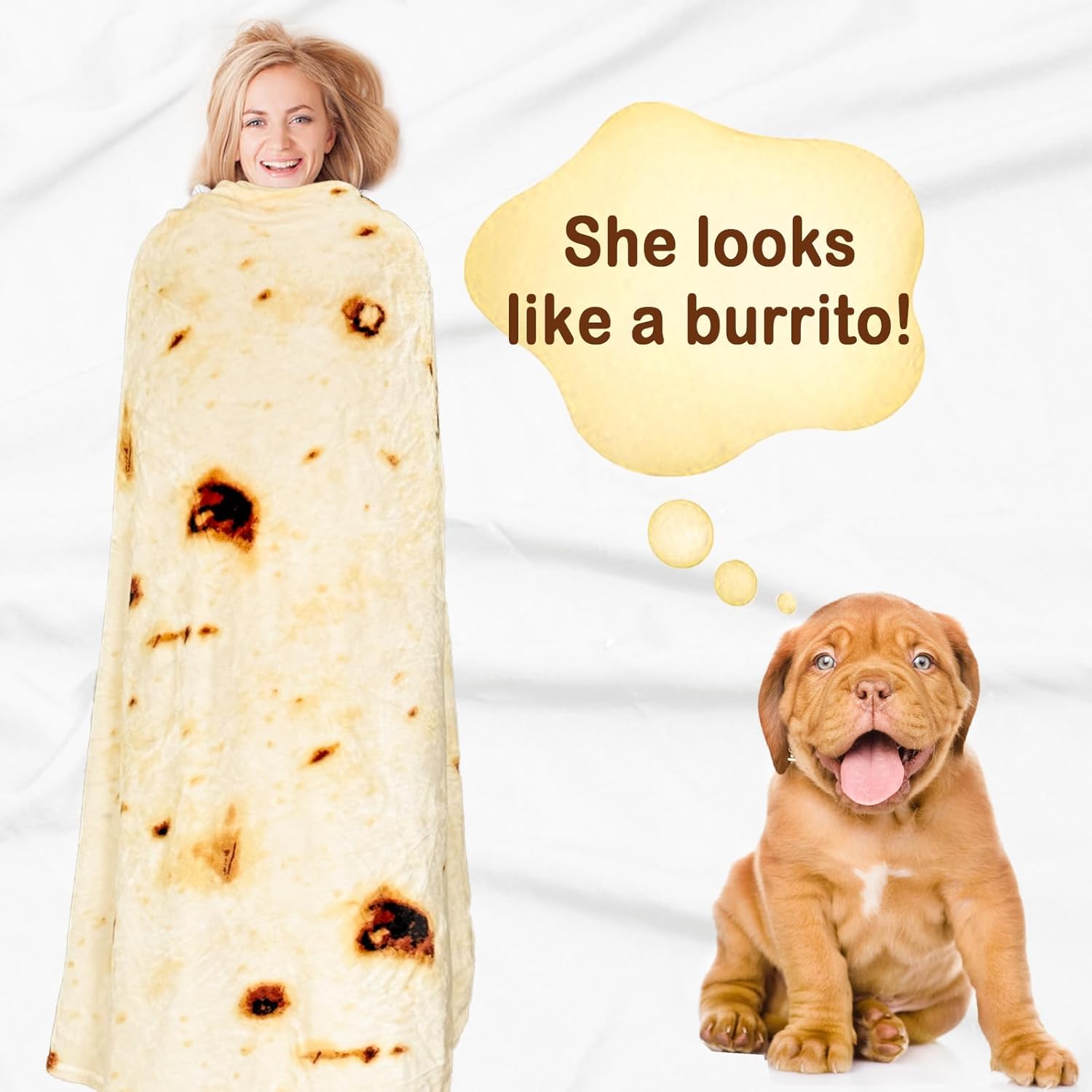 Bnuitland 71 Inches Burritos Tortilla Blanket, 300GSM Giant Funny Gift Throw with Pouch for Adults, Double Sided Novelty Realistic Super Soft Taco Food Blanket for Bed/Sofa - Image 2