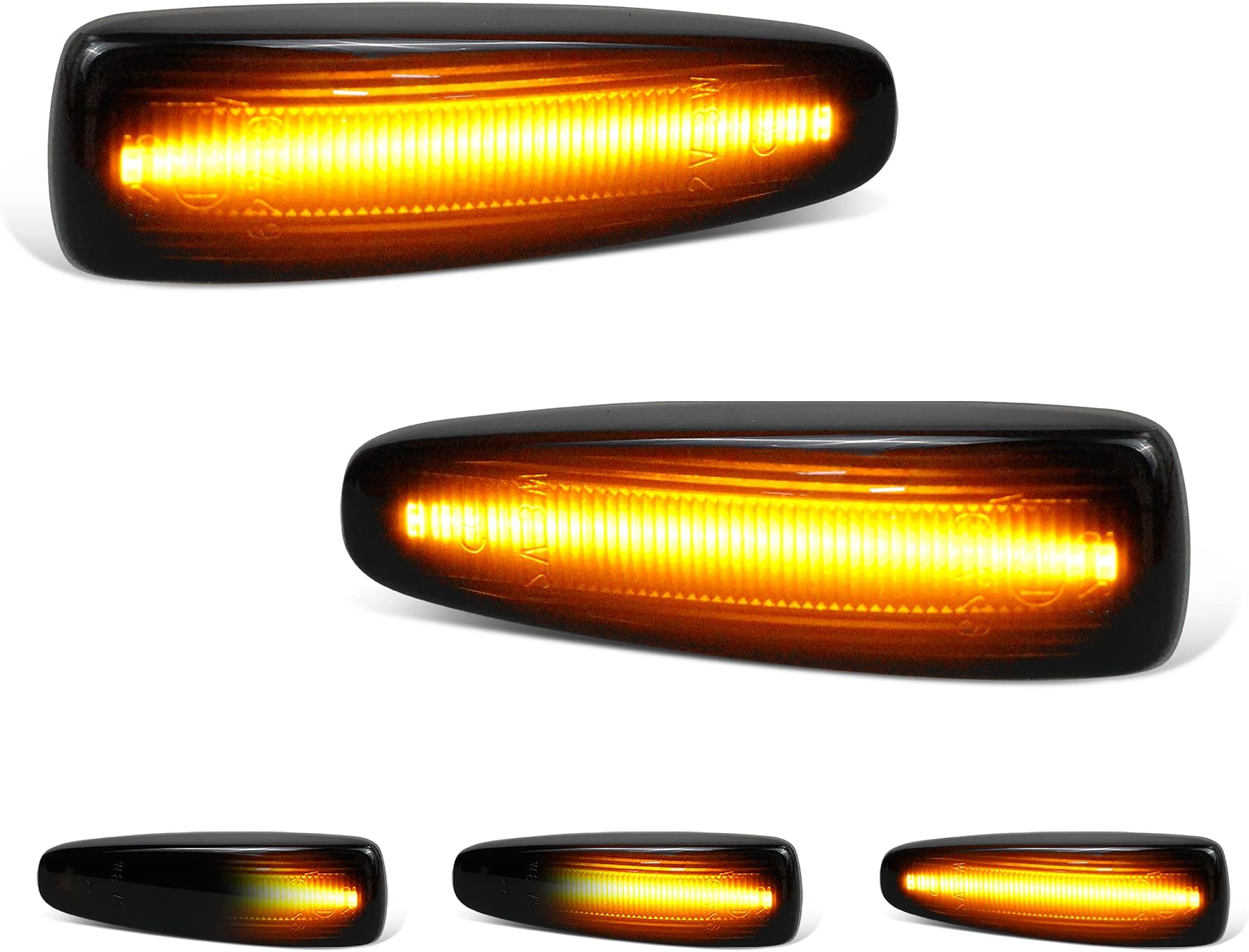 HERCOO Sequential Blink Amber LED Side Marker Light Assembly Compatible with Mitsubishi Lancer Outlander 2008-2013 Turn Signal Lamp Smoked Lens, Pack of 2