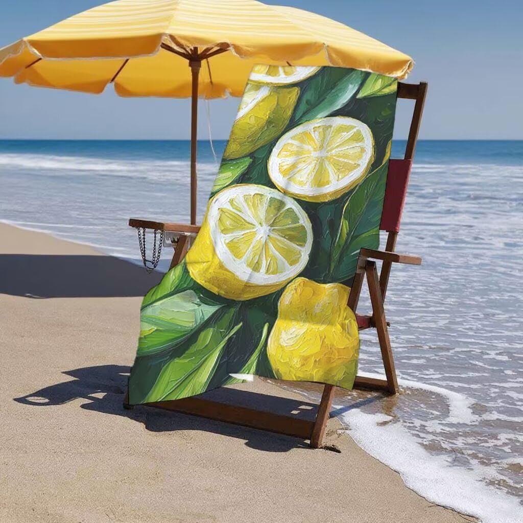 Telo Mare XXL 100x200cm/35x70cm, 2 Set Telo Mare Microfibra Limone Asciugamano Palestra Uomo, Antisabbia, Leggero, Asciugatura Rapida, Teli da Spiaggia Grandi Accessori per Camping Natation Yoga D-76