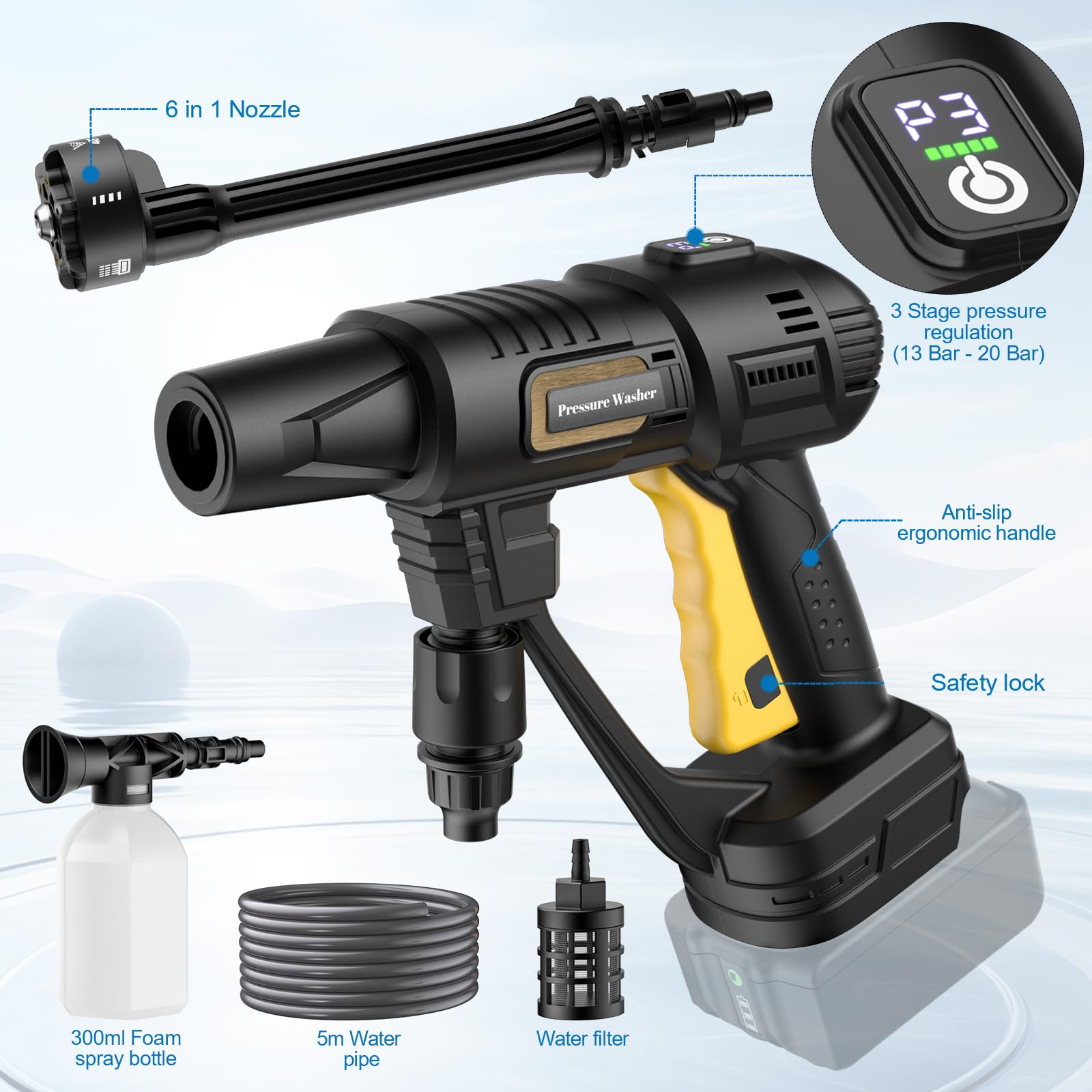 Limpiador de alta presión con batería para Makita de 18 V, limpiador a presión inalámbrico para balcón y lavado de coches, con boquilla multifunción 6 en 1