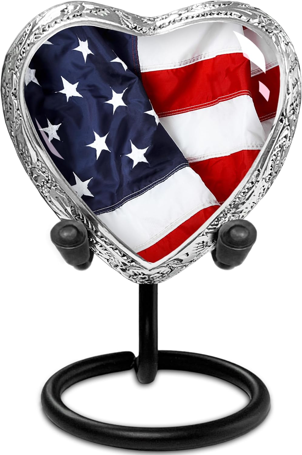 American Flag Urn for Ashes Adult Male – Small Heart Patriotic Cremation Urns for Human Ashes Adult Man & Women – Memorial Funeral Urn for Home Display, or Burial