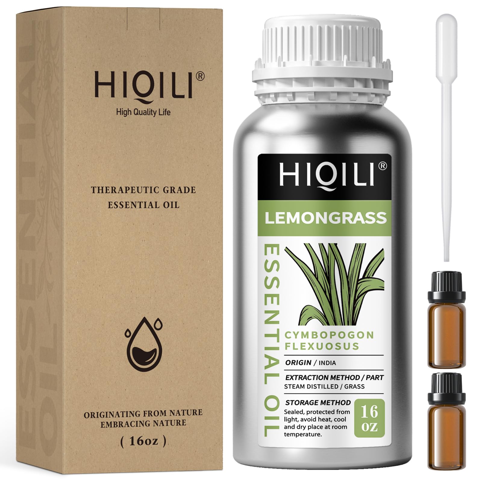 HIQILI Lemongrass Essential Oil, 16 Fl Oz | Pure Citrus Aroma for Diffusers & DIY - main product image