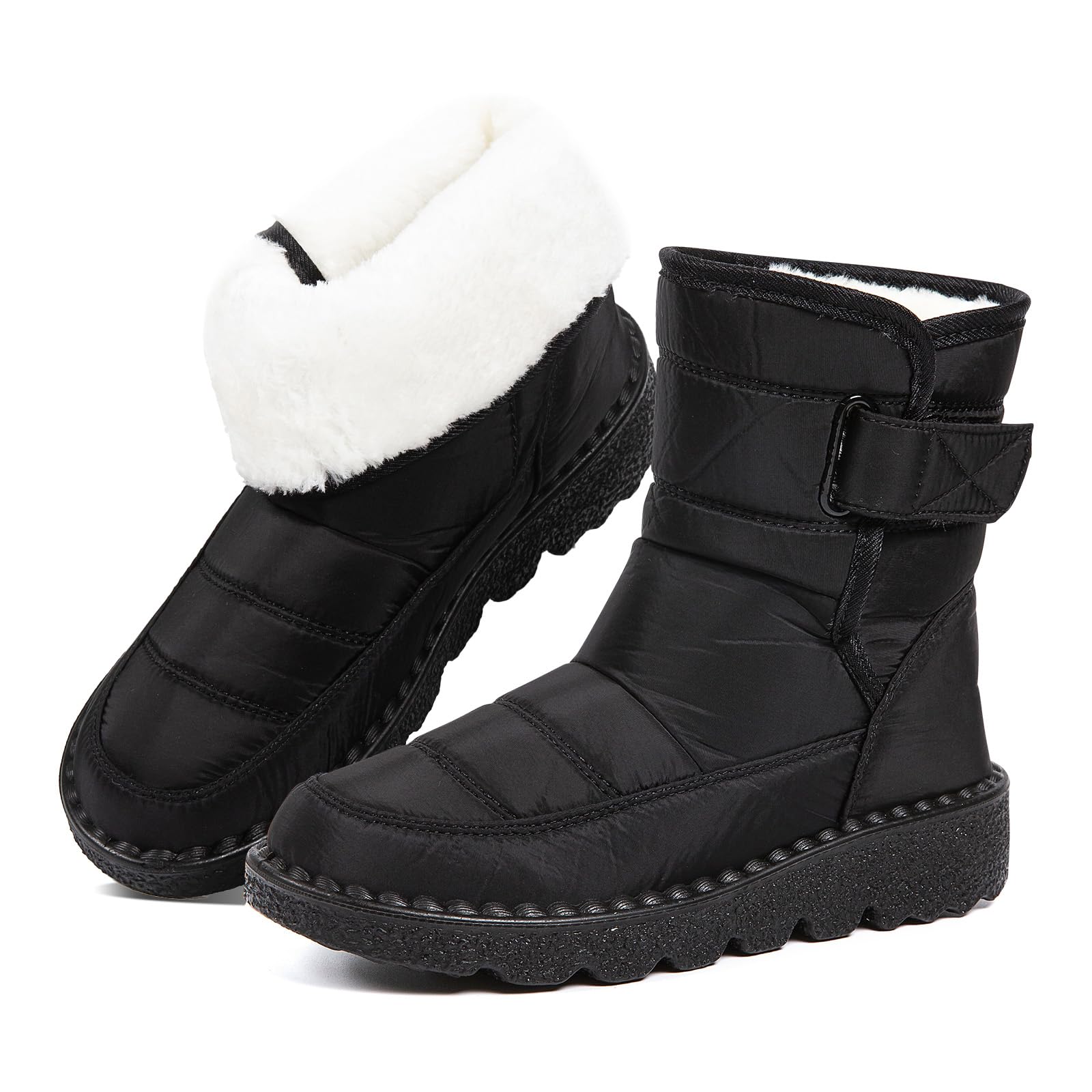 Snow Boots Waterproof Warm Plush Lined Mid-Calf Winter Boots with Non-Slip Outsole for Cold Weather