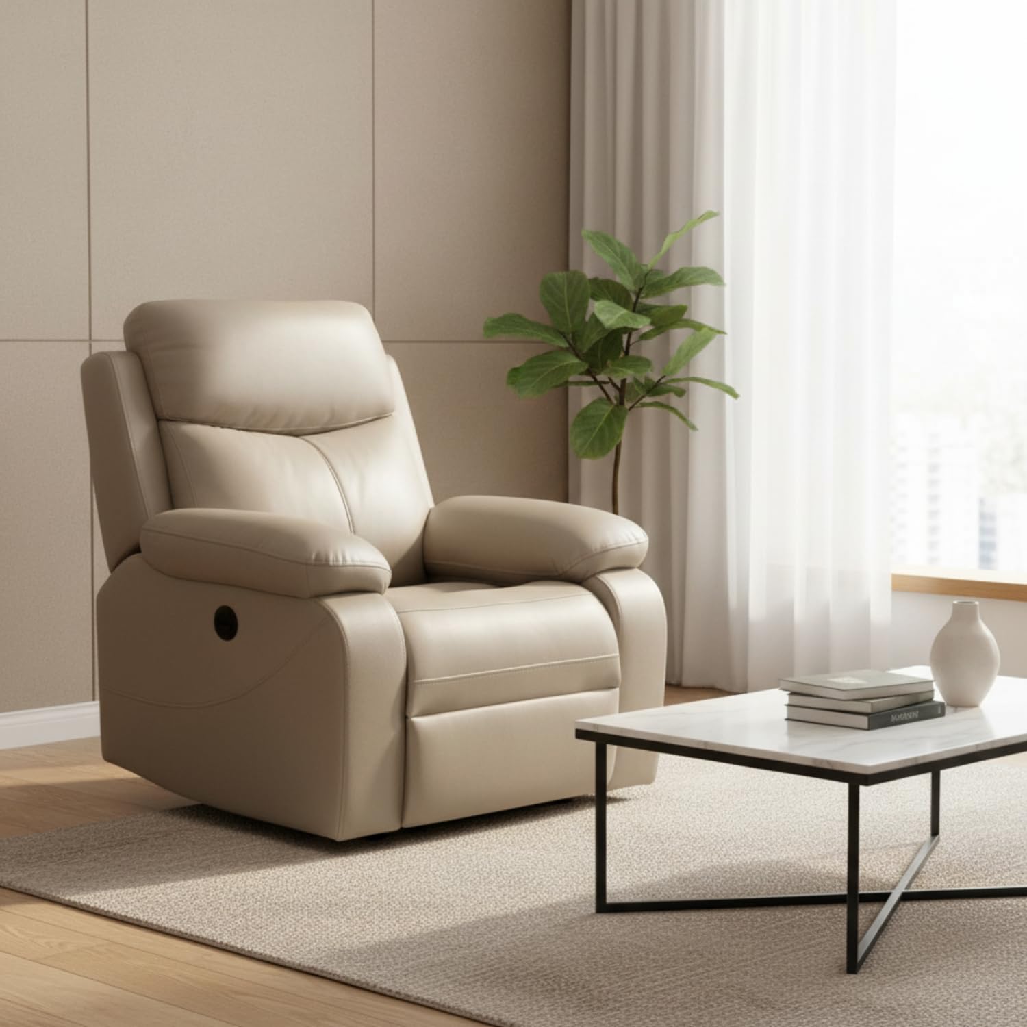 The Couch Cell Glam Motorised Recliner | Motorised Single Recliner Sofa | Pure Comfort | Premium Semi Breathable Upholstery | Senior Citizen Friendly| Light Grey-image-3
