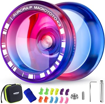 MAGICYOYO Crystal Yoyo K3 Aurora-p, Responsive Yo-yo for Kids 8-12, Pro Finger Spin Trick Yo Yo for Advanced, with Unresponsive Bearing with 12 Strings + Square Storage Bag Pink Purple