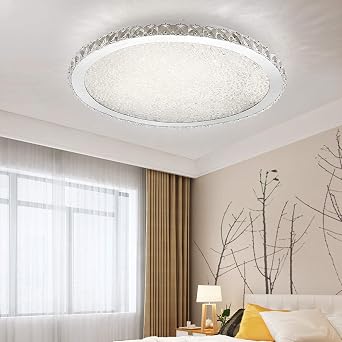 Crystal Round LED Flush Mount Ceiling Light Minimalist 16 Inch Ceiling Light Fixture Modern Close to Ceiling Light Indoor Chandelier Lighting Fixture for Bathroom Kitchen Island Bedroom, White Light