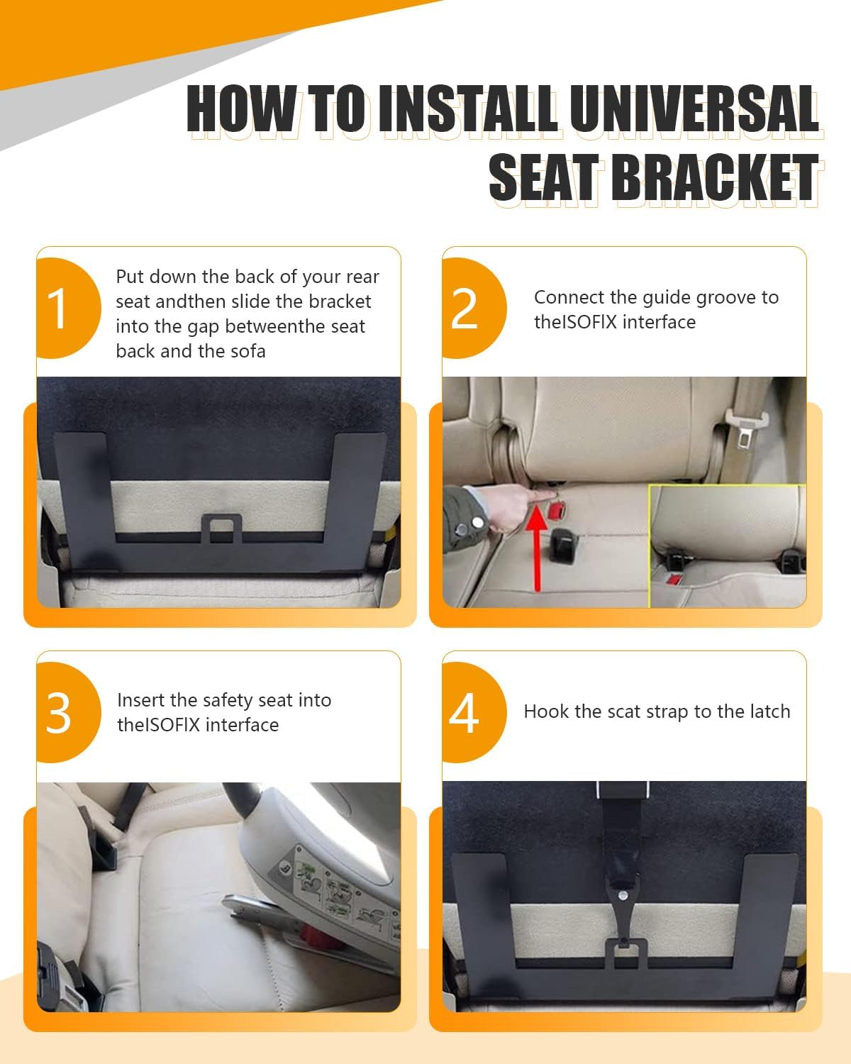 Universal Child Safety Seat Mount Bracket Steel Car Seat Latch Anchor Kit for ISOFIX Car Seat ISOFIX Latch Interface Bracket Compatible with Vans School Bus Truck SUV — 1PC