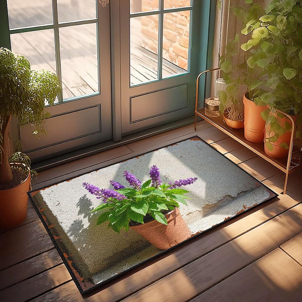Tapis de porte d'automne avec fleurs violettes, paillasson de 65 x 90 cm pour maison