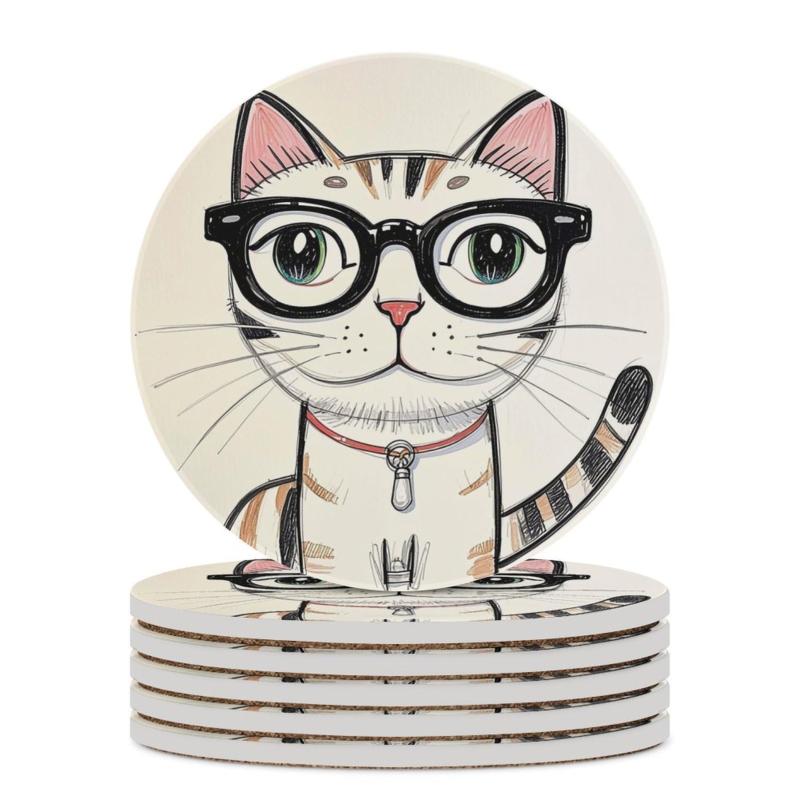Dessous de verre en céramique lot de 6 avec liège absorbant pour tasse et verre