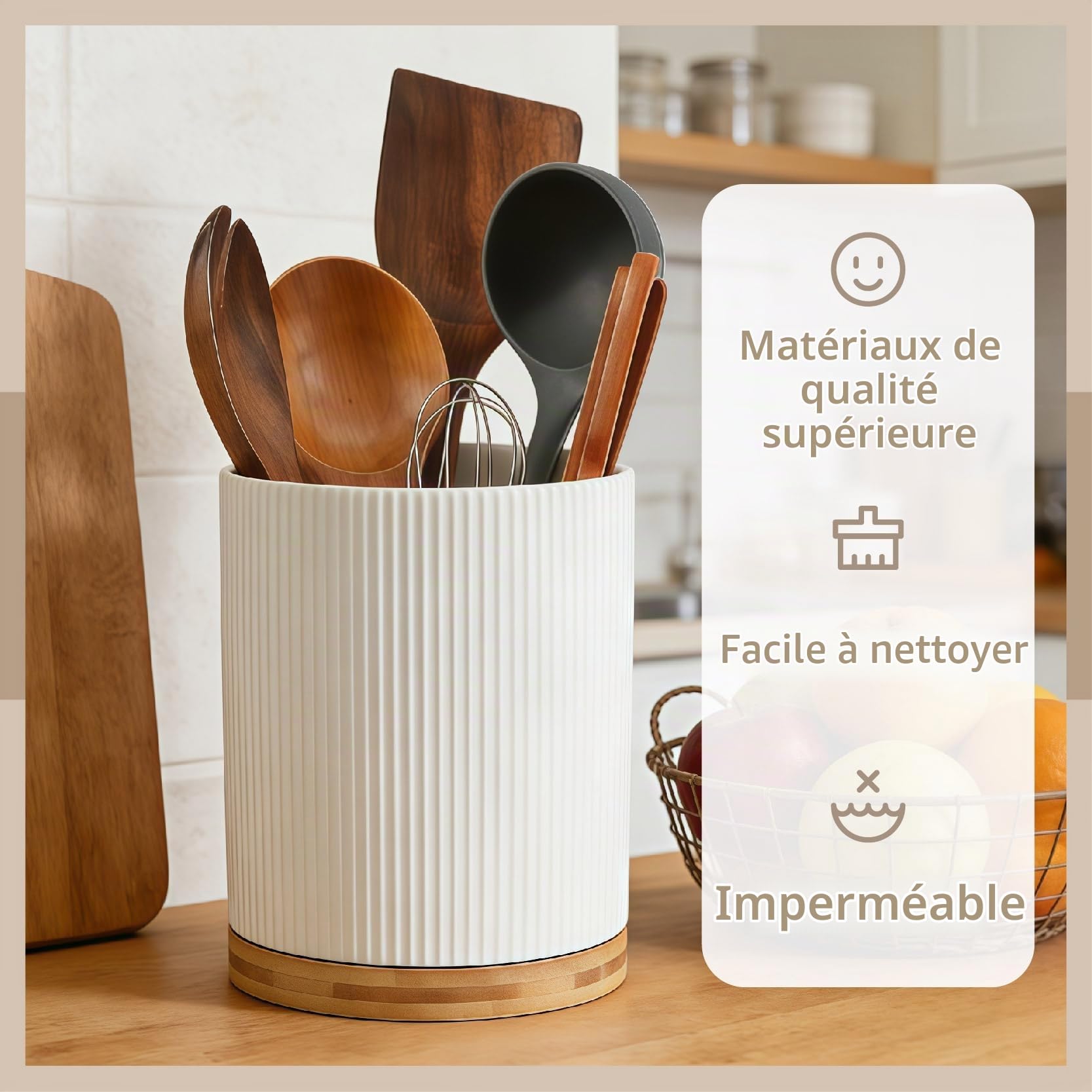 360 Rotating Utensil Holder, Extra Large 17.5 cm, Stable Ceramic Utensil Organizer, Kitchen Utensil Organizer for Kitchen Utensils Kitchen Decoration