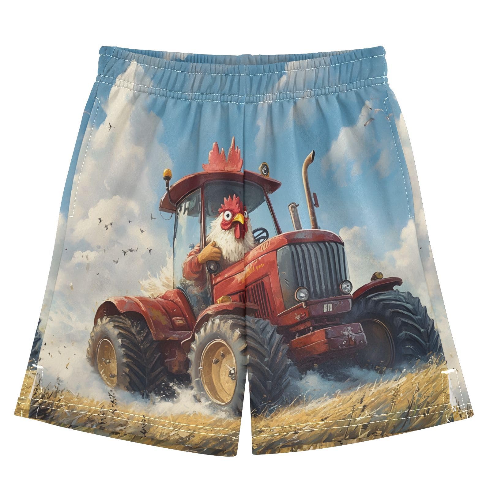 panksolu boy Shorts Cock Driving A Tractor Rooster Youth Athletic Shorts for Boys and Girls 10-11 Y Multicolor