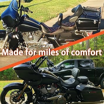 FOVPLUE Adjustable Driver Backrest Pad Kit fits for Harley Touring | Rider Backrest for CVO Road Glide Road King Electra Glide Street Glide FLHR FLTRX FLHX FLHT 2009-2026,Double Blue Stitching