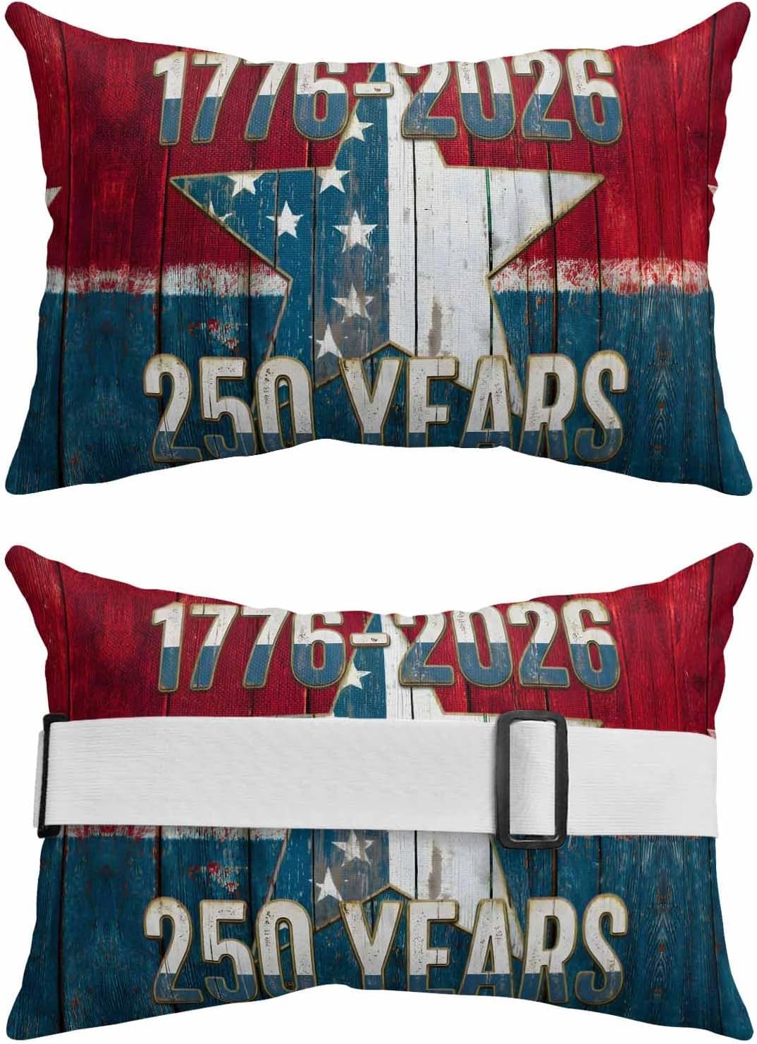 Outdoor Chair Pillow Headrest for Patio Pool Chaise Lounge, 250 Year American Anniversary Recliner Head Pillow, Retro Teal Red Star Wood Waterproof Pillowcases Neck Lumbar Pillows & Insert 12x20x2pcs