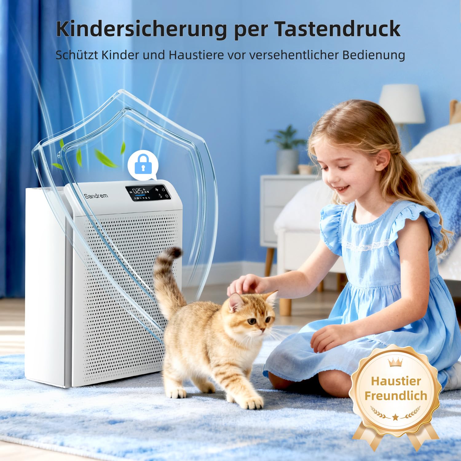 Luftreiniger für Allergiker, CADR 300 m³/h mit H13 HEPA Filter gegen Pollen, Staub, Tierhaare & Gerüche, Luftqualitätssensor mit Automatikmodus, Smart APP, Ionisator & UV-C für Schlafzimmer