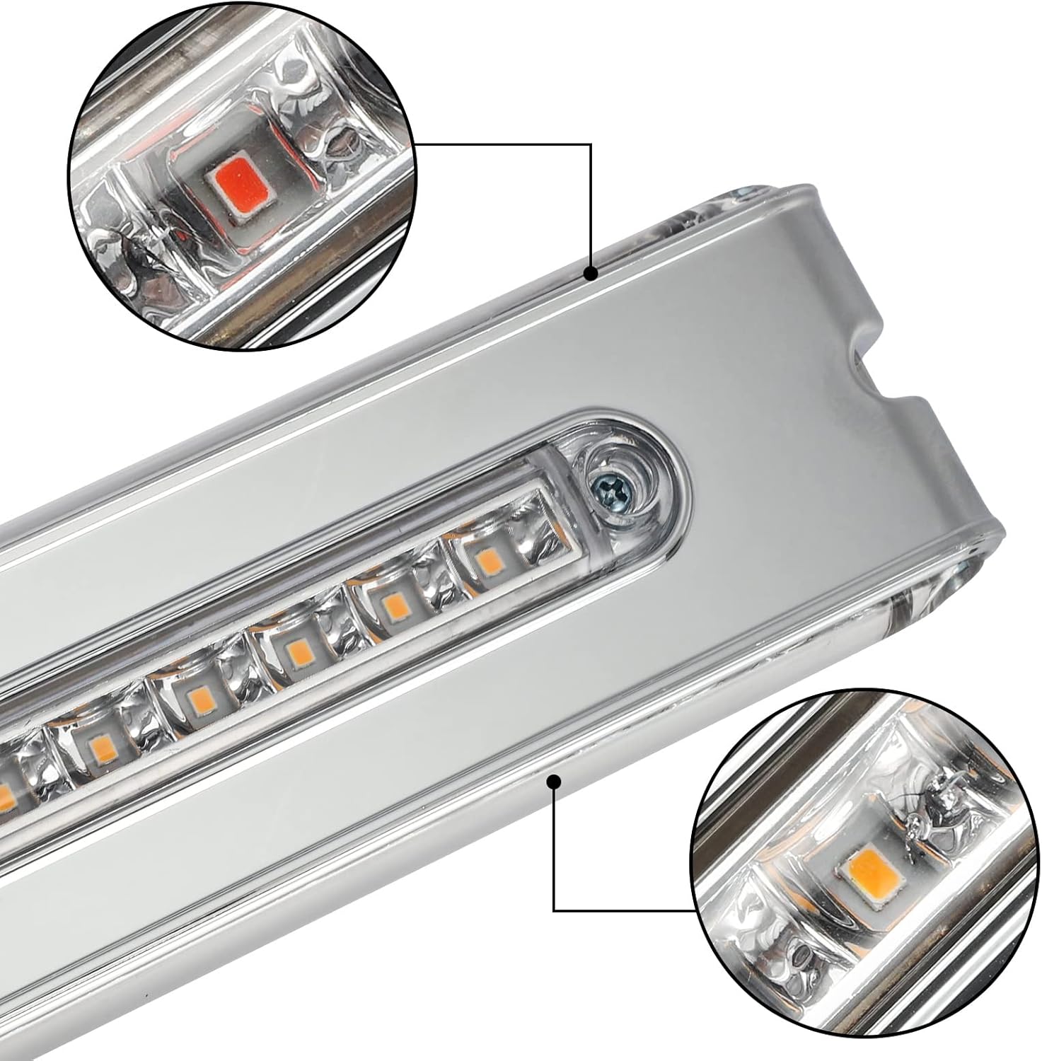 Partsam 2Pcs 12" Double Face Chrome Trailer Tail Light Bar - 55 LED Triple Face Stop, Turn, Side Marker & Auxiliary Lights with Clear Lens, Surface Mount