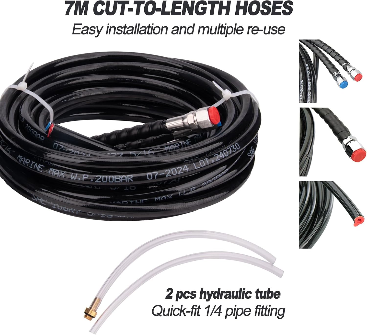 Marine Outboard Hydraulic Steering Kit,90HP Boat Hydraulic Steering System with Steering Hose Helm Pump Cylinder(90HP)