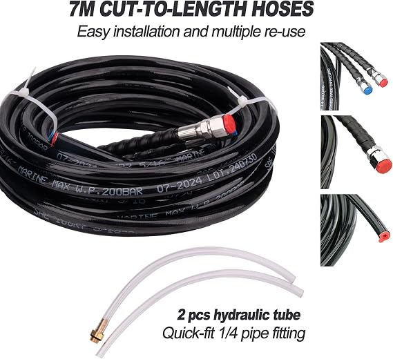 Marine Outboard Hydraulic Steering Kit,90HP Boat Hydraulic Steering System with Steering Hose Helm Pump Cylinder(90HP)