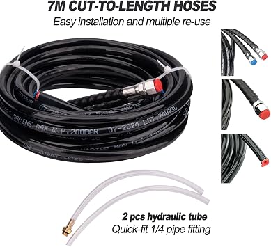 Marine Outboard Hydraulic Steering Kit,90HP Boat Hydraulic Steering System with Steering Hose Helm Pump Cylinder(90HP)