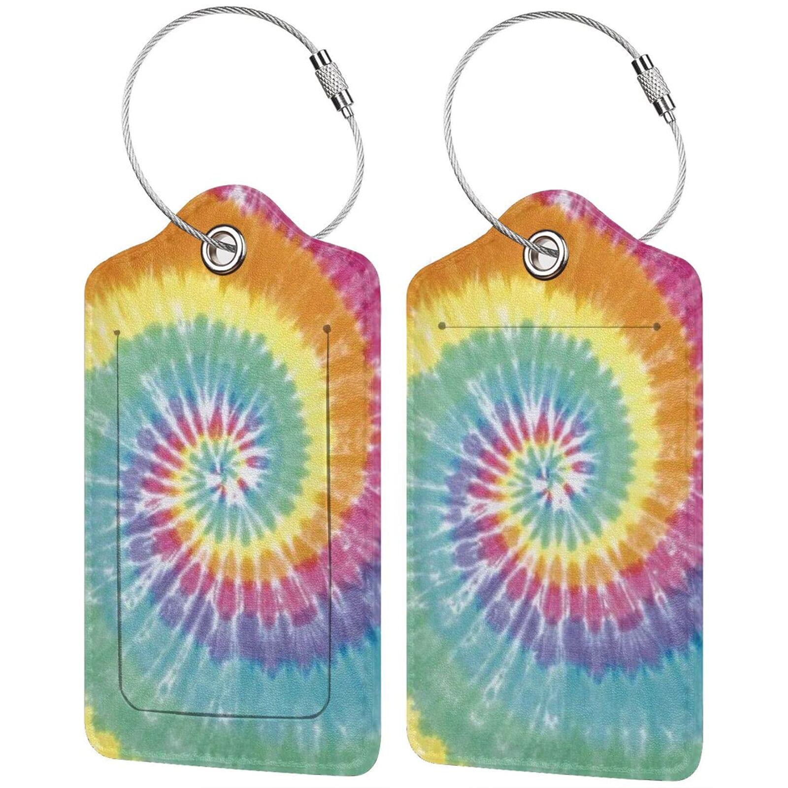 Photo 1 of Tye Dye 2 Pack Luggage Tags for Travel Women Man with Leather Name ID Labels and Stainless Steel Loop Full Privacy Cover