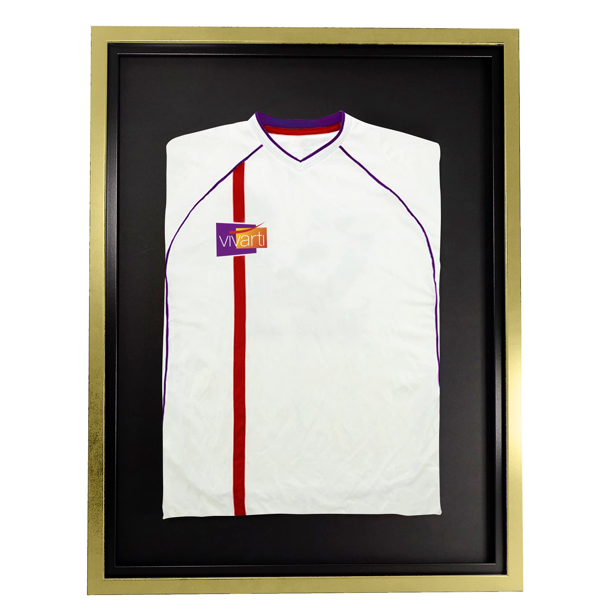 Vivarti DIY Standard Sports Shirt Display Gold Frame (Junior, 50 X 70cm - Gold Frame, Black Inner Frame, Black Backing Card)