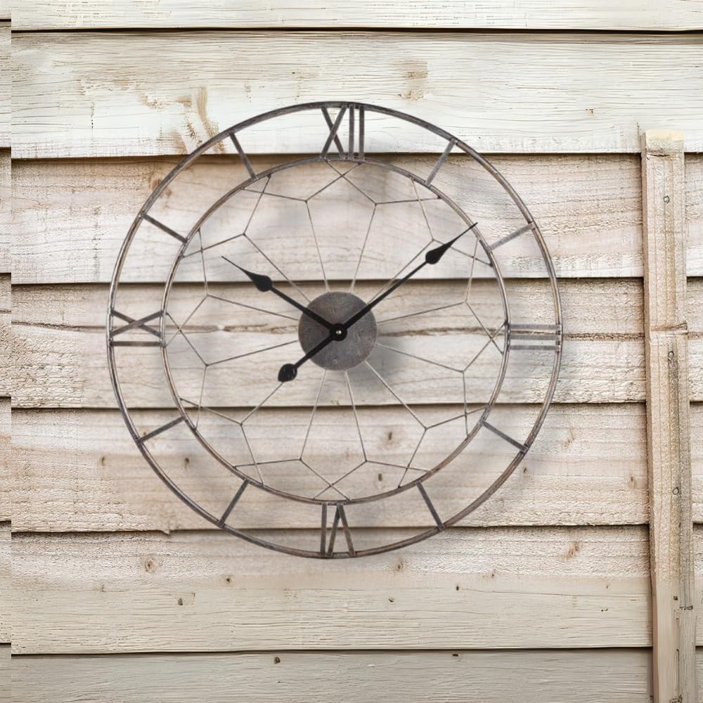 Garden Mile Horloge murale ronde de 60 cm avec chiffres romains pour intérieur et extérieur, grande horloge murale de jardin avec horloges de jardin, horloges de cuisine étanches pour salon
