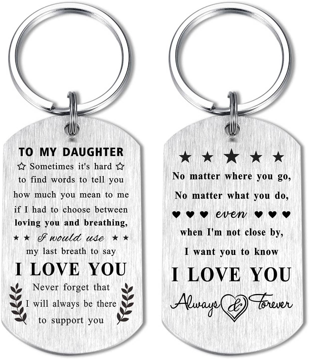 to My Daughter Gifts, I Love You Daughter, Daughter Engraved Keychain Gifts for Birthday Graduation, Silver, Small