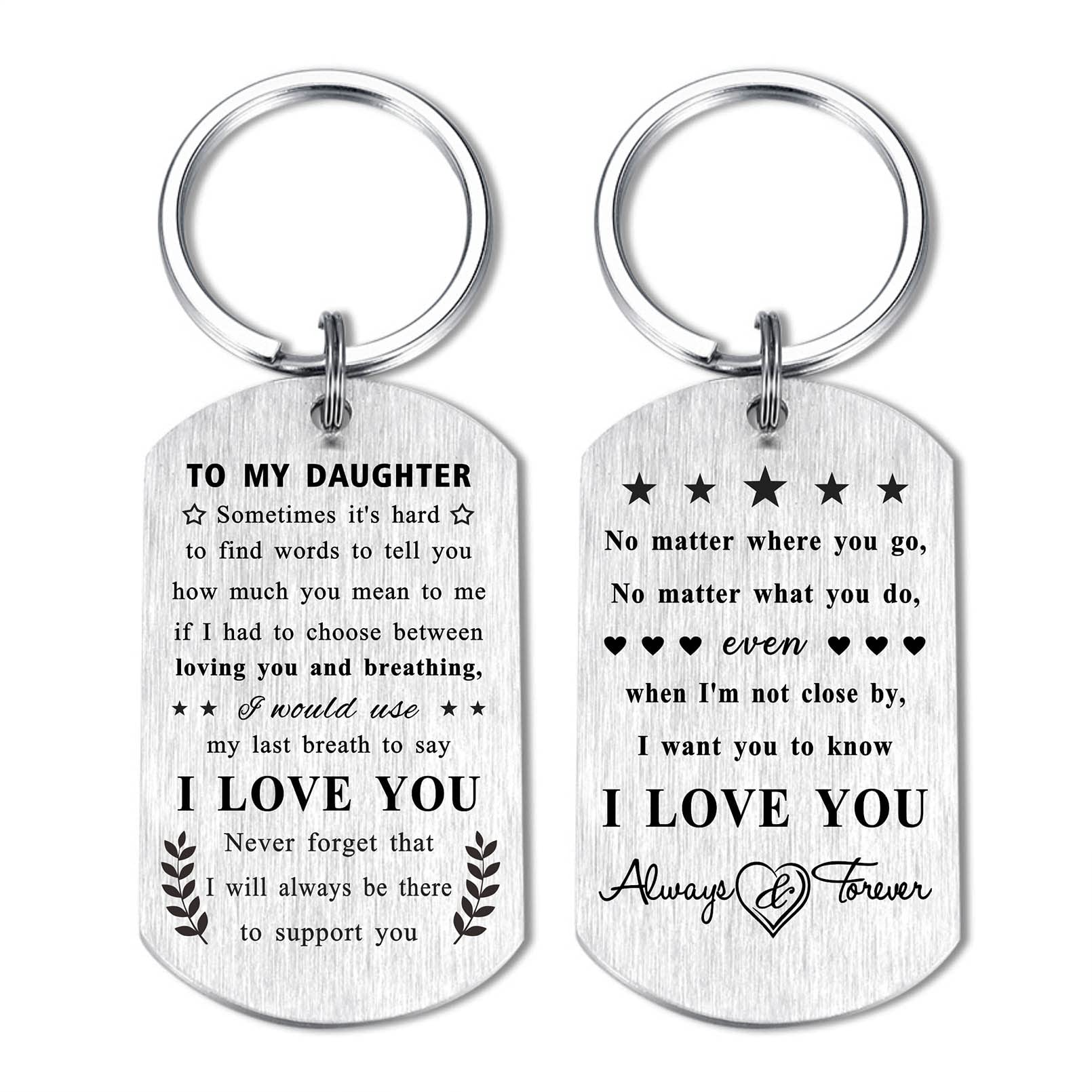 to My Daughter Gifts, I Love You Daughter, Daughter Engraved Keychain Gifts for Birthday Graduation, Silver, Small