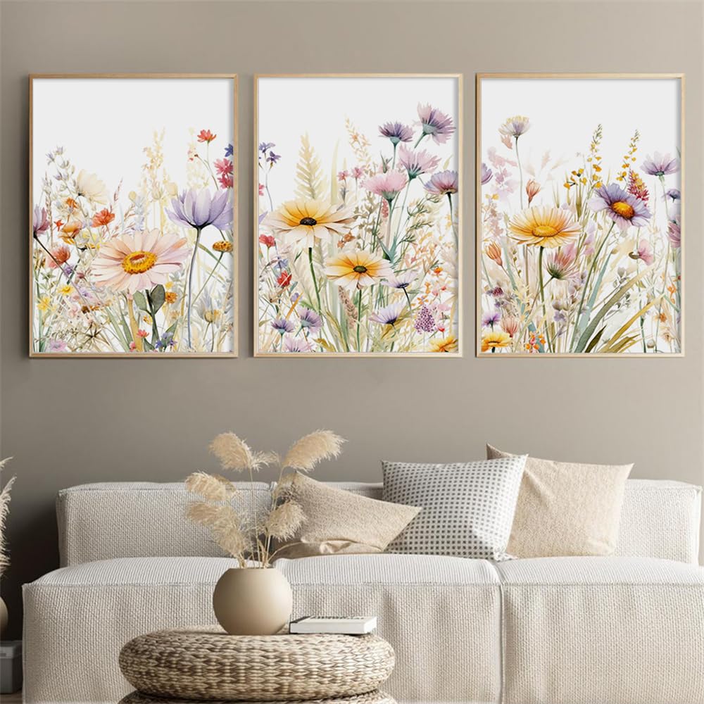 WBYZAC Art Prints-Modern Wild Flower Plants Botanical Nature Poster Wall Art Canvas Painting Print Picture Living Room Bedroom Kitchen Home Decor Artwork-50 * 70cm*3PCS (No Frame)