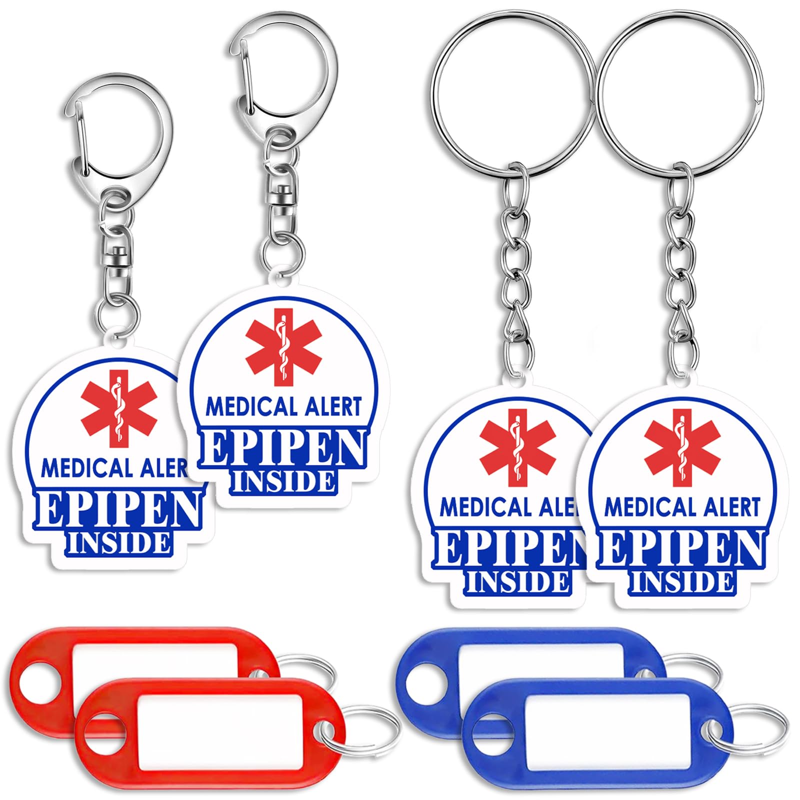 CYG&CL 4 Pack Epipen Inside Keychain, Epipen Tag with Emergency Info Card Bag Tags Set, Double Side Allergy Medical Alert Symbol for Epipen Carry Case