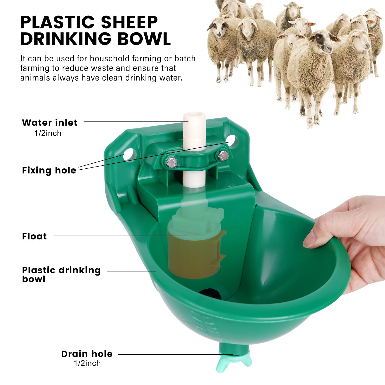 Abbeveratoio per capre, abbeveratoio per bestiame per pecore, cani, maialini, vitelli, cavalli, allevamenti d'acqua per bestiame, ciotola automatica in plastica, dispenser per acqua