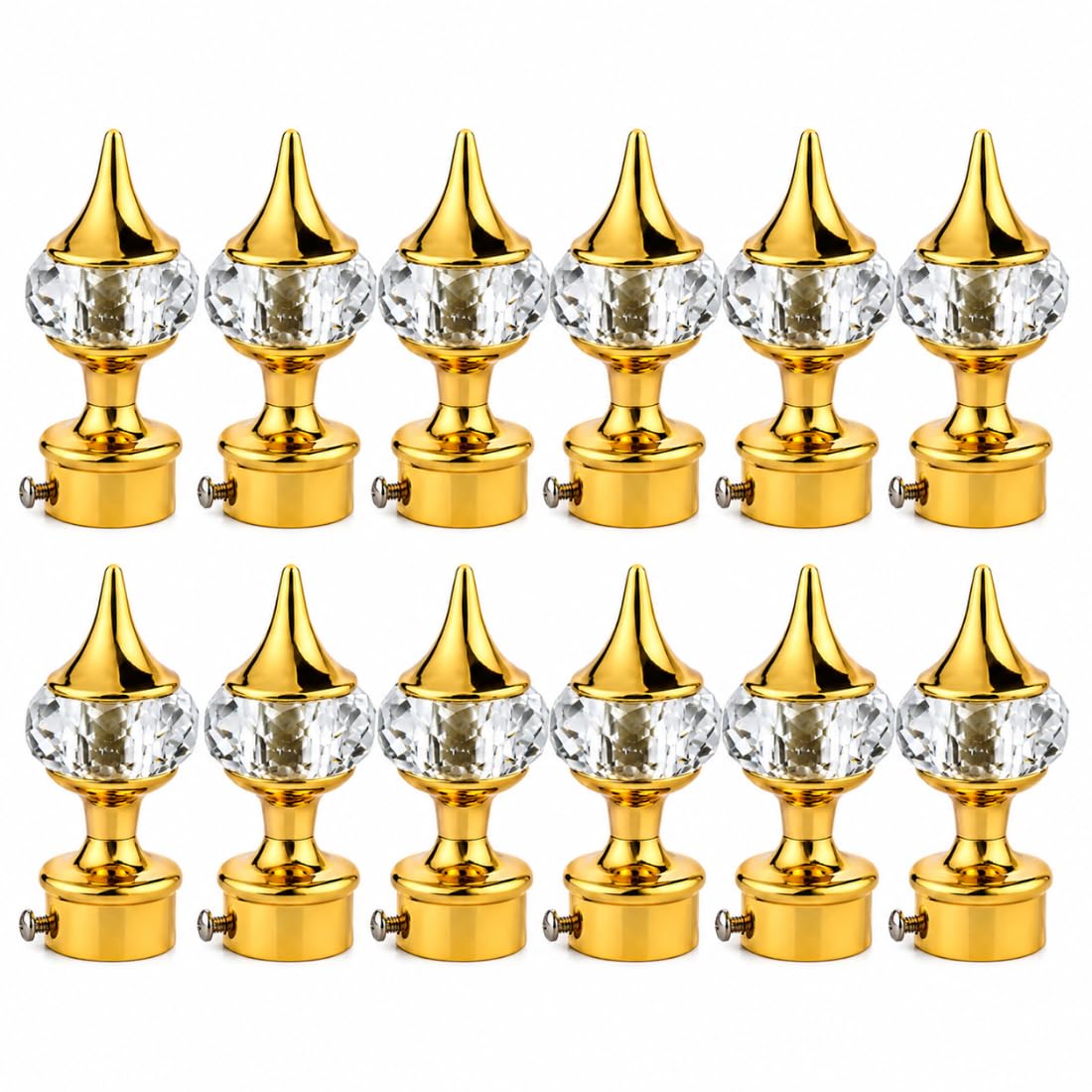 Crystal Curtain Rod Finial for 1 Inch Curtain Rod, Decorative Diamond Cut End Cap, Metal Curtain Pole Finials (Gold, Pack of 12)-image-20