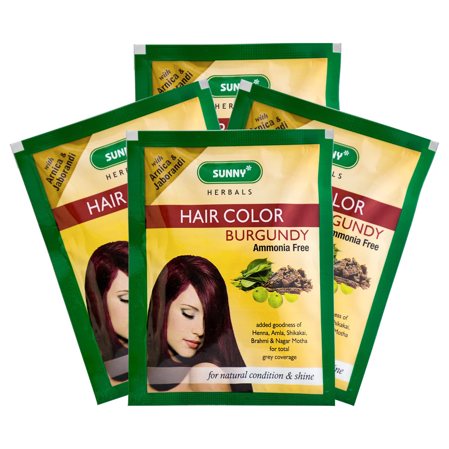 Sunny Herbals Burgundy Hair Color With Unique Blend of Henna, Amla, Shikakai & Bhringraj Herbs | Penetrates Every Strand and Colors From Root To Tip | Ammonia Free | Unisex Hair Color For All Hair Type, (Pack of 4)