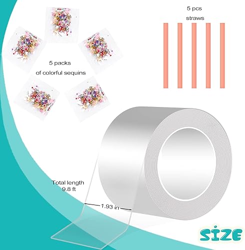 Miniatura 3 de Kit de burbujas de nano cinta, kit de juguete de doble cara con 5 rellenos y 5 pajitas, globos elásticos de burbujas (9.84 pies x 2 pulgadas) para